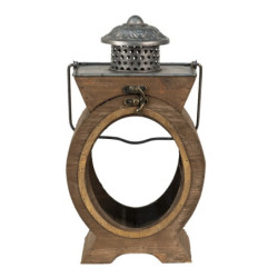 Hnědá antik dřevěná lucerna s kovovými detaily Paat - 16*12*28 cm