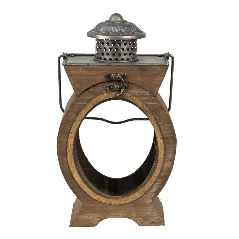 Hnědá antik dřevěná lucerna s kovovými detaily Paat - 16*12*28 cm