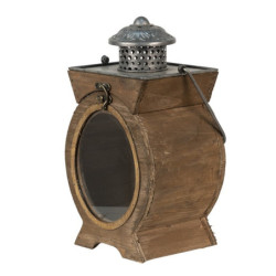 Hnědá antik dřevěná lucerna s kovovými detaily Paat - 16*12*28 cm