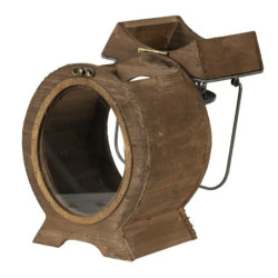 Hnědá antik dřevěná lucerna s kovovými detaily Paat - 16*12*28 cm