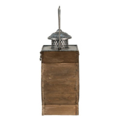 Hnědá antik dřevěná lucerna s kovovými detaily Paat - 16*12*28 cm