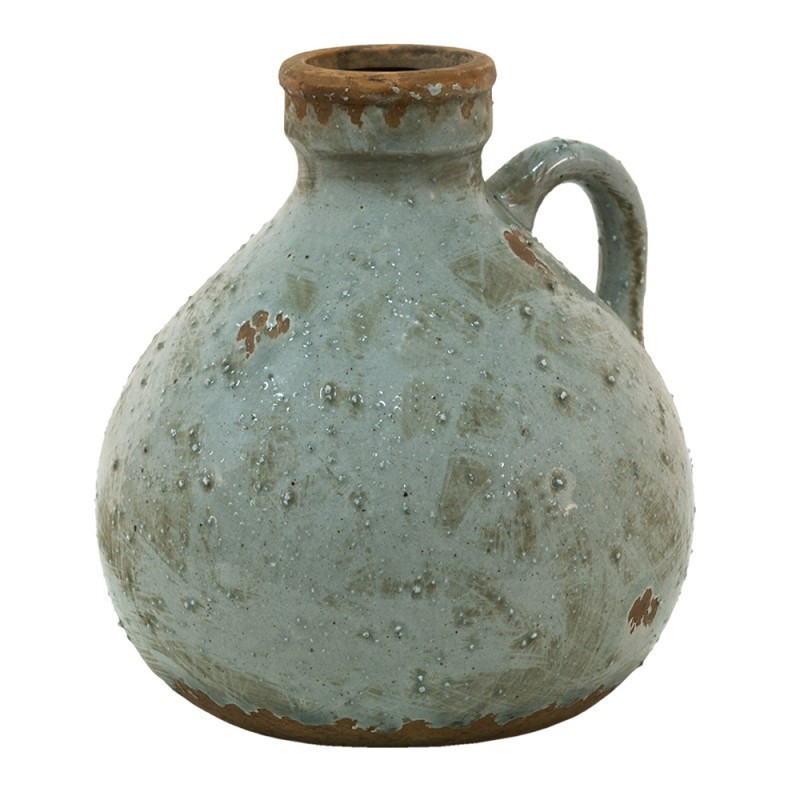 Šedá antik keramická dekorativní váza s ouškem  - 15*15*16 cm