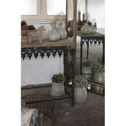 Šedá antik keramická dekorativní váza s ouškem  - 15*15*16 cm