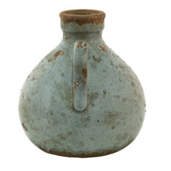 Šedá antik keramická dekorativní váza s ouškem  - 15*15*16 cm