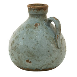 Šedá antik keramická dekorativní váza s ouškem  - 15*15*16 cm