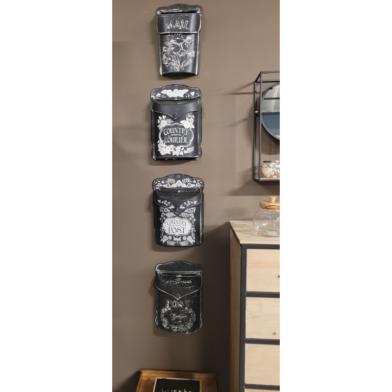 Černá antik poštovní retro schránka s ptáčkem - 26*8*39 cm