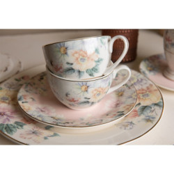 Porcelánový šálek s podšálkem s květinami Flowers - Ø 10*6 / Ø 15*2 cm / 250 ml