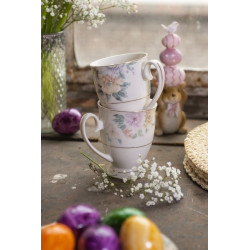 Porcelánový šálek s podšálkem s květinami Flowers - Ø 10*6 / Ø 15*2 cm / 250 ml