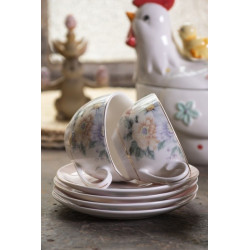 Porcelánový šálek s podšálkem s květinami Flowers - Ø 10*6 / Ø 15*2 cm / 250 ml