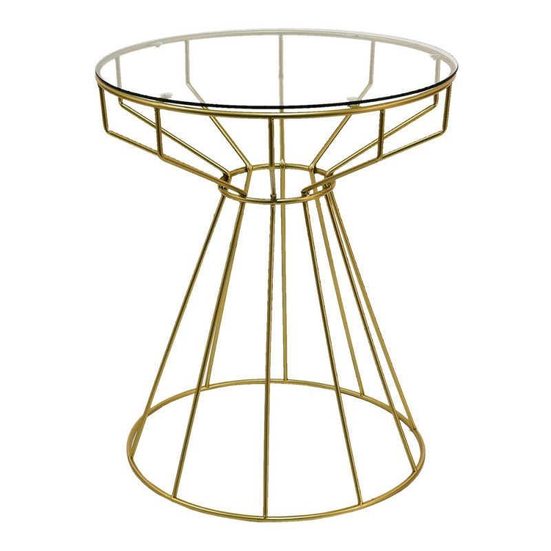 Zlatý odkládací stolek se skleněnou deskou Varion - Ø 50*60 cm