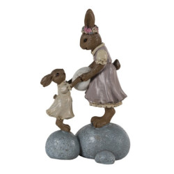 Dekorace králíčci na kamenech držící vajíčko - 10*6*17 cm