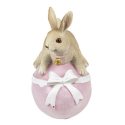 Dekorace králíček na růžovém vajíčku s mašlí - 8*6*12 cm