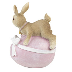 Dekorace králíček na růžovém vajíčku s mašlí - 8*6*12 cm