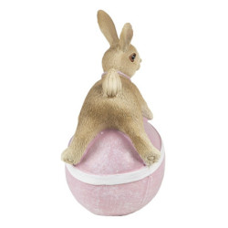 Dekorace králíček na růžovém vajíčku s mašlí - 8*6*12 cm