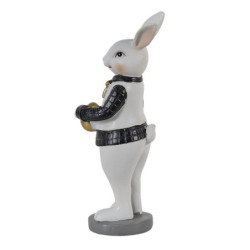 Dekorace králík v košili držící zlaté vajíčko - 5*5*15 cm