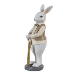 Dekorace králík v béžové košili se zlatou holí - 5*5*15 cm