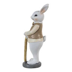 Dekorace králík v béžové košili se zlatou holí - 5*5*15 cm