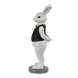 Dekorace králík v černé vestičce se zlatým motýlkem - 5*5*15 cm