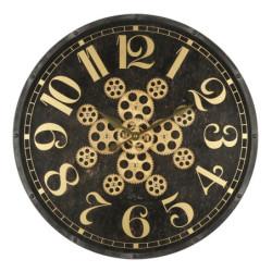 Černo-zlaté nástěnné hodiny s ozubenými kolečky - Ø 60*7 cm / 1*AA / 1*C