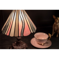 Béžovo-růžová stolní lampa Tiffany Tasia - Ø 20*34 cm E14/max 1*25W