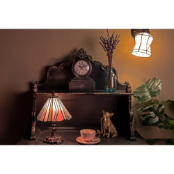Béžovo-růžová stolní lampa Tiffany Tasia - Ø 20*34 cm E14/max 1*25W