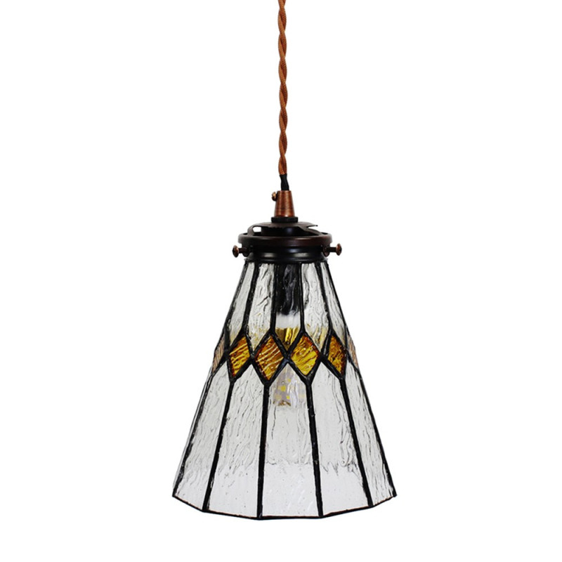 Závěsná Tiffany lampa žluté detaily YelloRhom - Ø 15*115 cm E14/max 1*25W