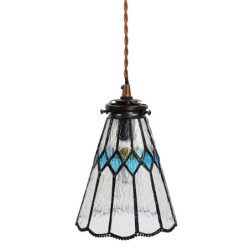 Závěsná Tiffany lampa modré detaily BlueRhom - Ø 15*115 cm E14/max 1*25W