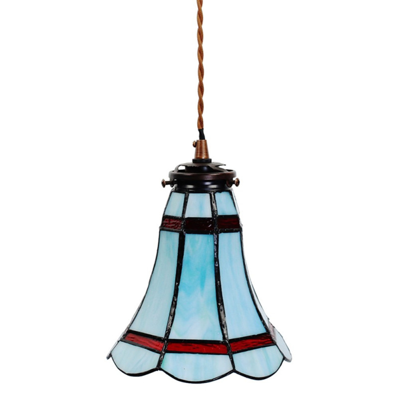 Modrá závěsná Tiffany lampa červené pruhy RedLine - Ø 15*115 cm E14/max 1*25W