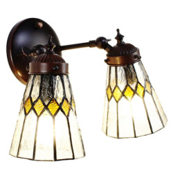 Nástěnná Tiffany lampa 2 stínidla žluté detaily YelloRhom - 30*23*23 cm E14/max 2*25W