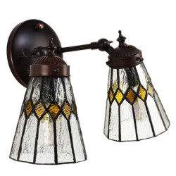 Nástěnná Tiffany lampa 2 stínidla žluté detaily YelloRhom - 30*23*23 cm E14/max 2*25W