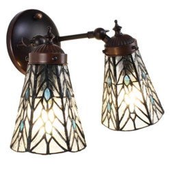 Nástěnná Tiffany lampa 2 stínidla modré kamínky BlueEye - 30*23*23 cm E14/max 2*25W