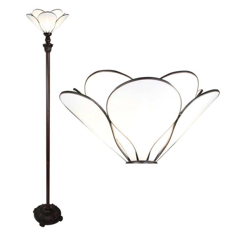 Bílá stojací Tiffany lampa ve tvaru květu Flower white - Ø 31*183 cm E27/max 1*40W