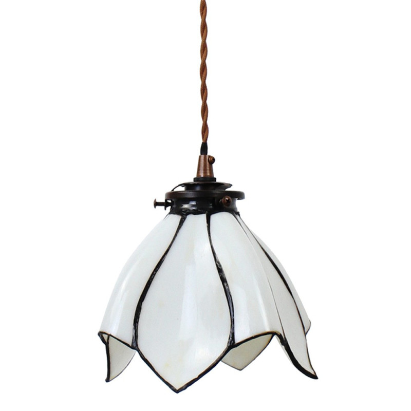 Bílá závěsná Tiffany lampa ve tvaru květu Folwia  - Ø18*115 cm E14/max 1*25W