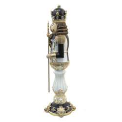 Černo-zlatá vánoční dekorace socha Louskáček s Led světýlky - 21*20*67 cm