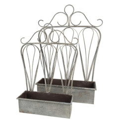 2ks šedý antik kovový truhlík s okrasou - 49*15*70 cm / 38*12*55 cm