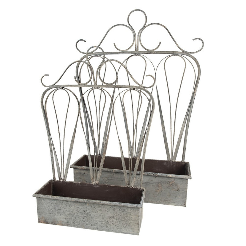 2ks šedý antik kovový truhlík s okrasou - 49*15*70 cm / 38*12*55 cm