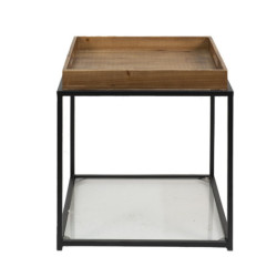 Kovový odkládací stolek s dřevěnou deskou Pifon - 44*44*45 cm