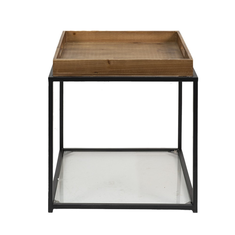 Kovový odkládací stolek s dřevěnou deskou Pifon - 44*44*45 cm