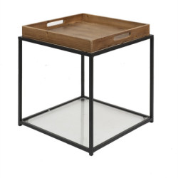 Kovový odkládací stolek s dřevěnou deskou Pifon - 44*44*45 cm