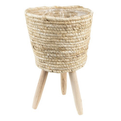 Květináč z kukuřičných listů na dřevěných nožkách - Ø 22*33 cm