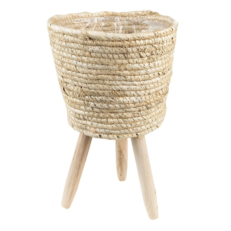 Květináč z kukuřičných listů na dřevěných nožkách - Ø 22*33 cm