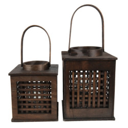 Hnědá dřevěná závěsná lucerna Bamboo - 17*17*20 cm