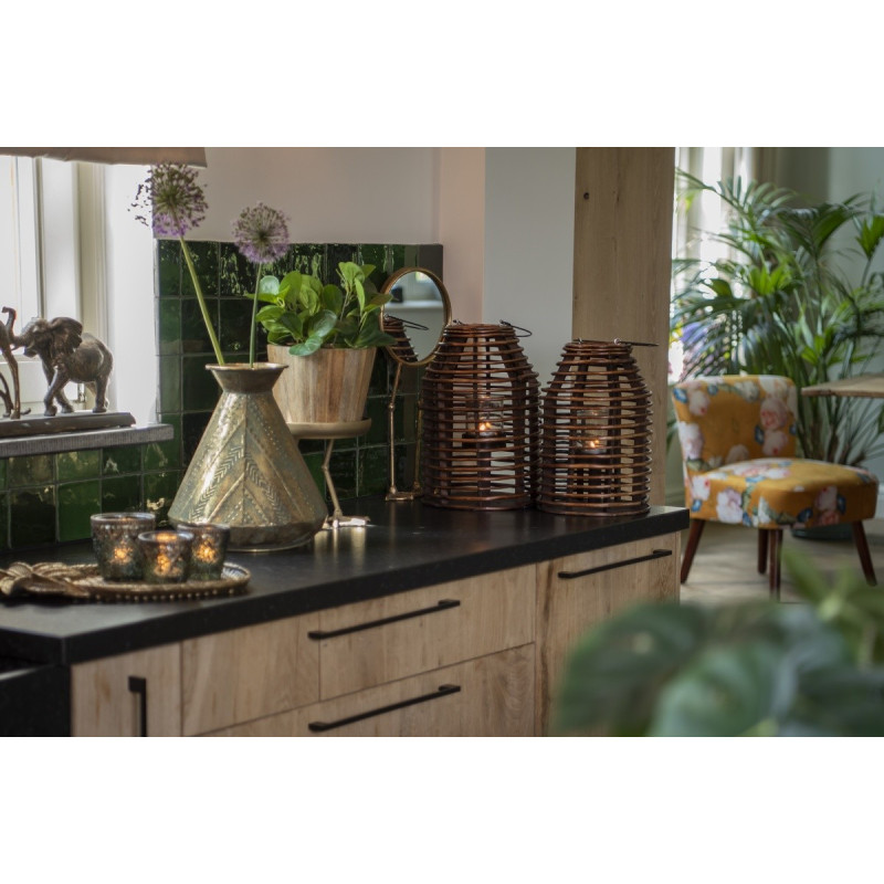 Hnědá dřevěná závěsná lucerna Bamboo - Ø25*35 cm