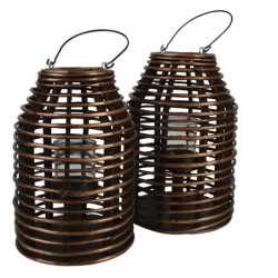 Hnědá dřevěná závěsná lucerna Bamboo - Ø25*35 cm