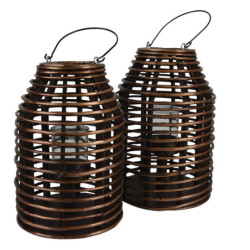 Hnědá dřevěná závěsná lucerna Bamboo - Ø 22*32 cm