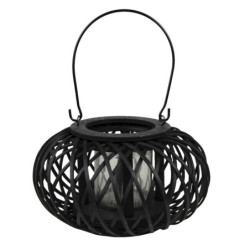Černá dřevěná závěsná lucerna Bamboo - Ø 23*12 cm