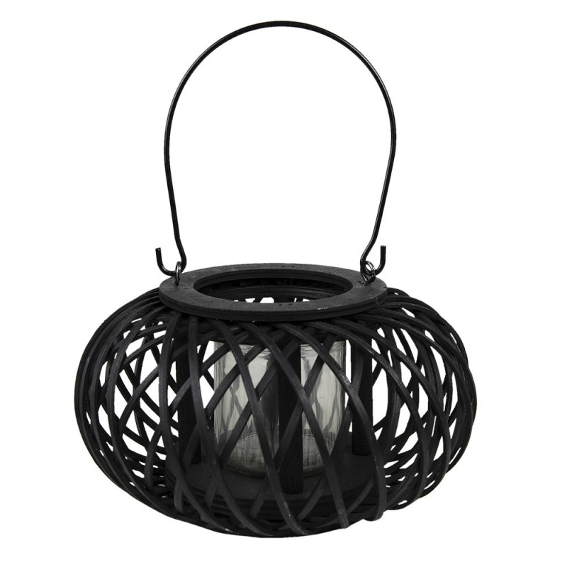Černá dřevěná závěsná lucerna Bamboo - Ø 23*12 cm