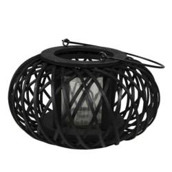 Černá dřevěná závěsná lucerna Bamboo - Ø 23*12 cm