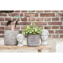 Šedý antik cementový obal na květináč se vzorem - Ø 17*16 cm
