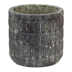 Šedý antik cementový obal na květináč se vzorem - Ø 17*16 cm